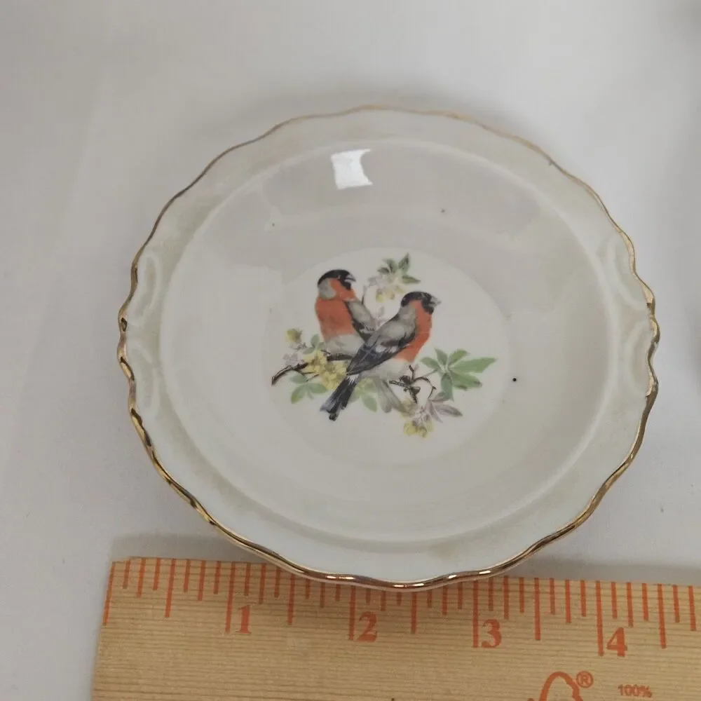 Vintage Porcelain Small Pitcher Jug & Basin Dish Set Birds Orioles Gold Trim